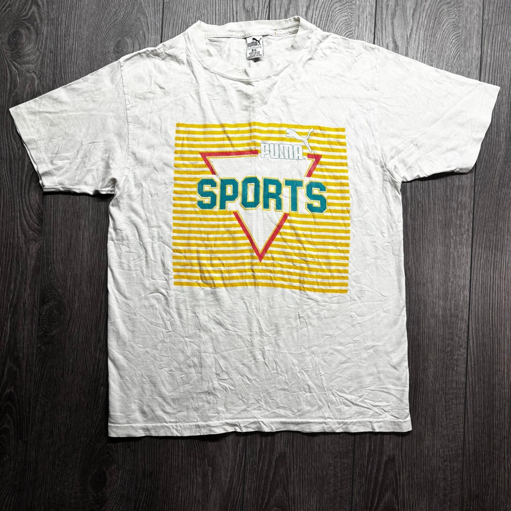 Vintage Puma Sports Graphic Large T-Shirt White 1990s Made in USA Mens